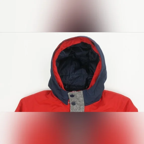 TOMMY HILFIGER Wool Herringbone Silk 65% DOWN PARKA Jacket Men M Hooded Fur